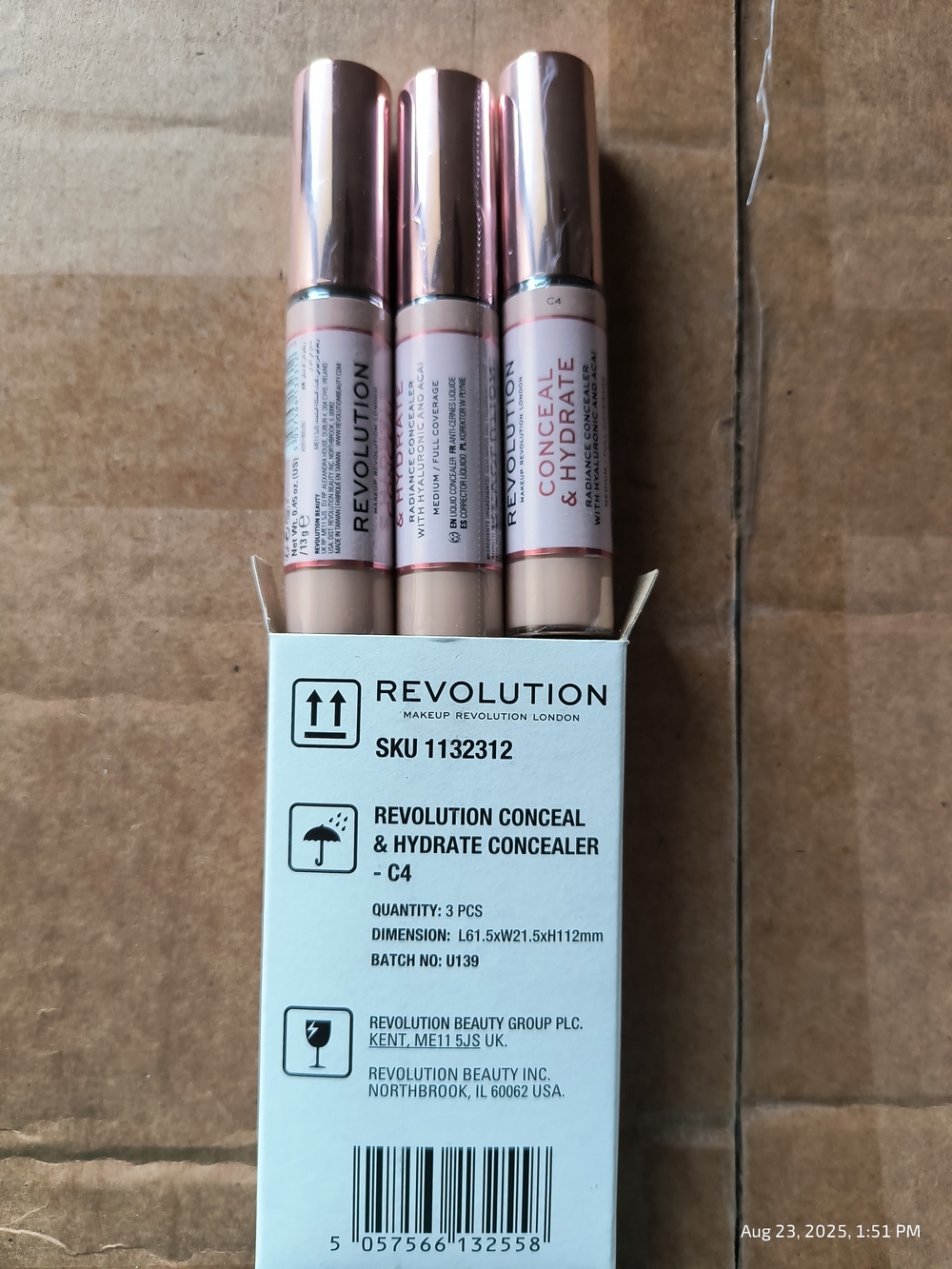 Revolution Conceal & Hydrate Concealer in Natural Beige (C4) Three Pack